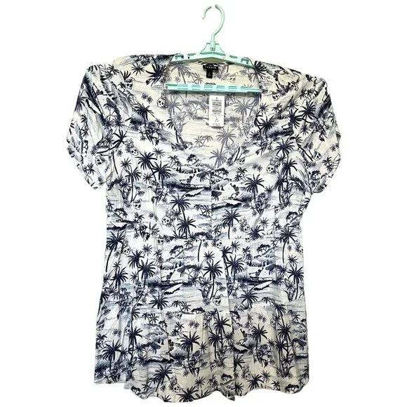 Torrid Women's Tropical Skeleton Print Tunic Top 2X Rayon/Spandex Blue/White - Picture 5 of 9